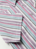 Striped short-sleeve shirt with chest pocket flap and pearl snap buttons