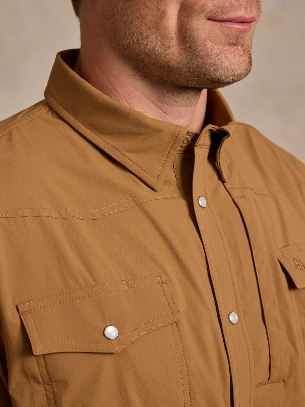 RangeTek Western snap shirt, pecan tan with snap placket and chest flap pockets