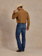 RangeTek Western snap shirt back view, pecan tan, long sleeves