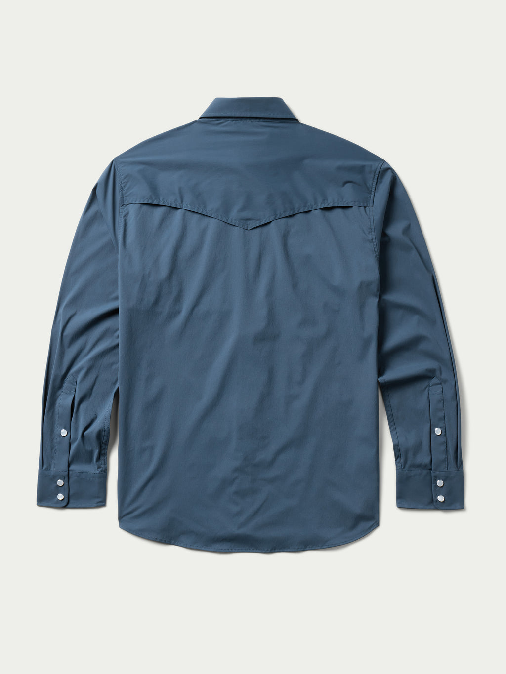 Navy western snap button shirt, back view with yoke and long sleeves