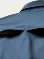Navy western snap shirt with shoulder yoke seam and collar detail