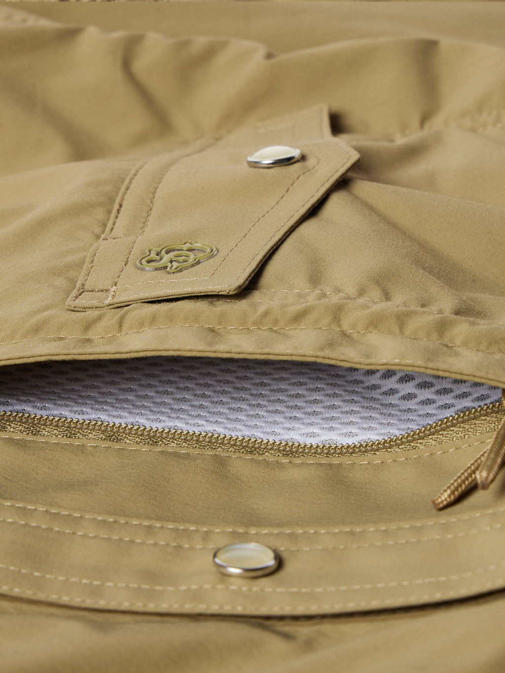 Olive snap-front western guide shirt with chest flap pocket and stitched emblem
