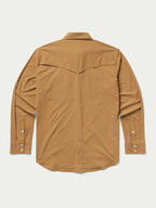 Pecan western snap shirt with long sleeves and metal snap front
