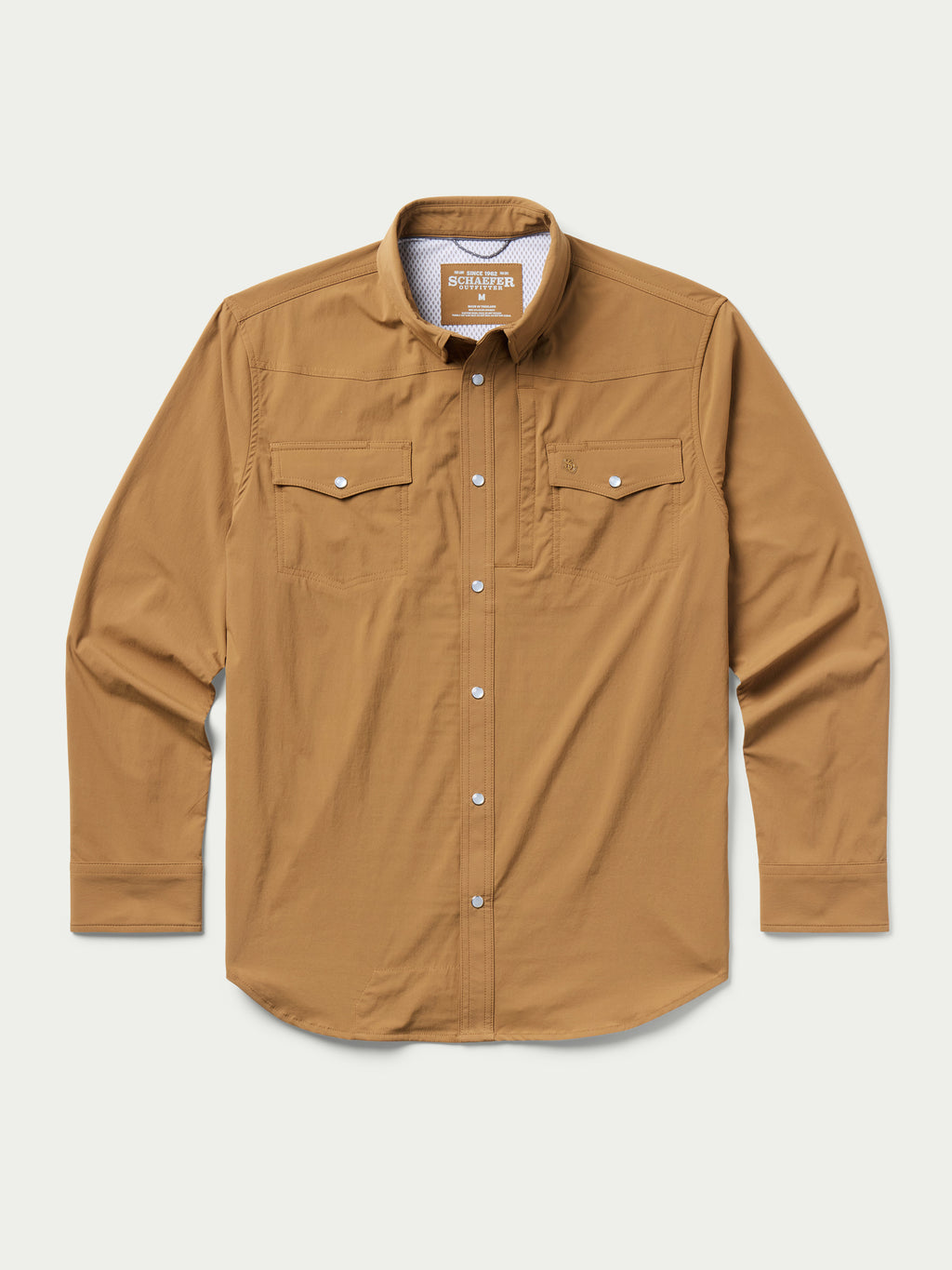 Pecan western snap shirt with chest snap flap pockets and long sleeves