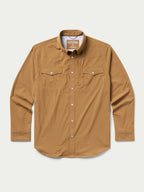 Pecan western snap shirt with chest snap flap pockets and long sleeves