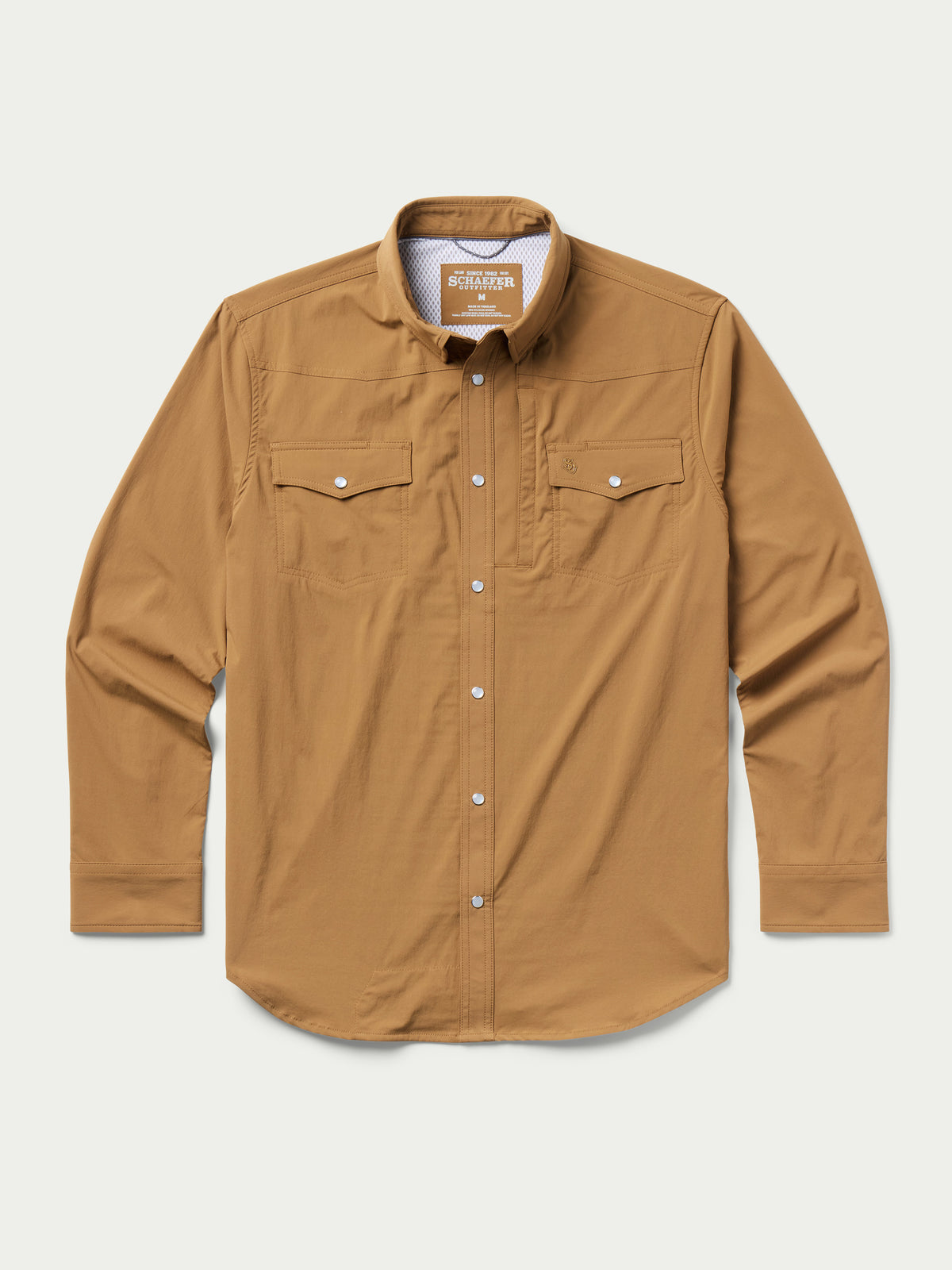 Pecan western snap shirt with chest snap flap pockets and long sleeves