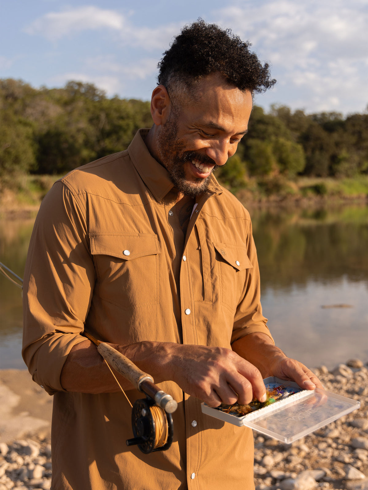 RangeTek Western snap shirt, pecan tan with snap buttons and chest flap pocket