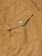 Pecan western snap shirt close-up of inner pocket tab and snap