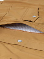 Pecan western snap shirt close-up of chest pocket flap with snap