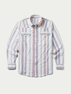 RangeTek western snap shirt in light blue, pink, and white vertical stripes with front snaps