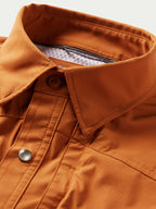 Rust western snap shirt collar and front placket with snap buttons