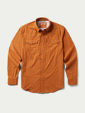 Rust western snap shirt, front view with snap buttons and chest pockets