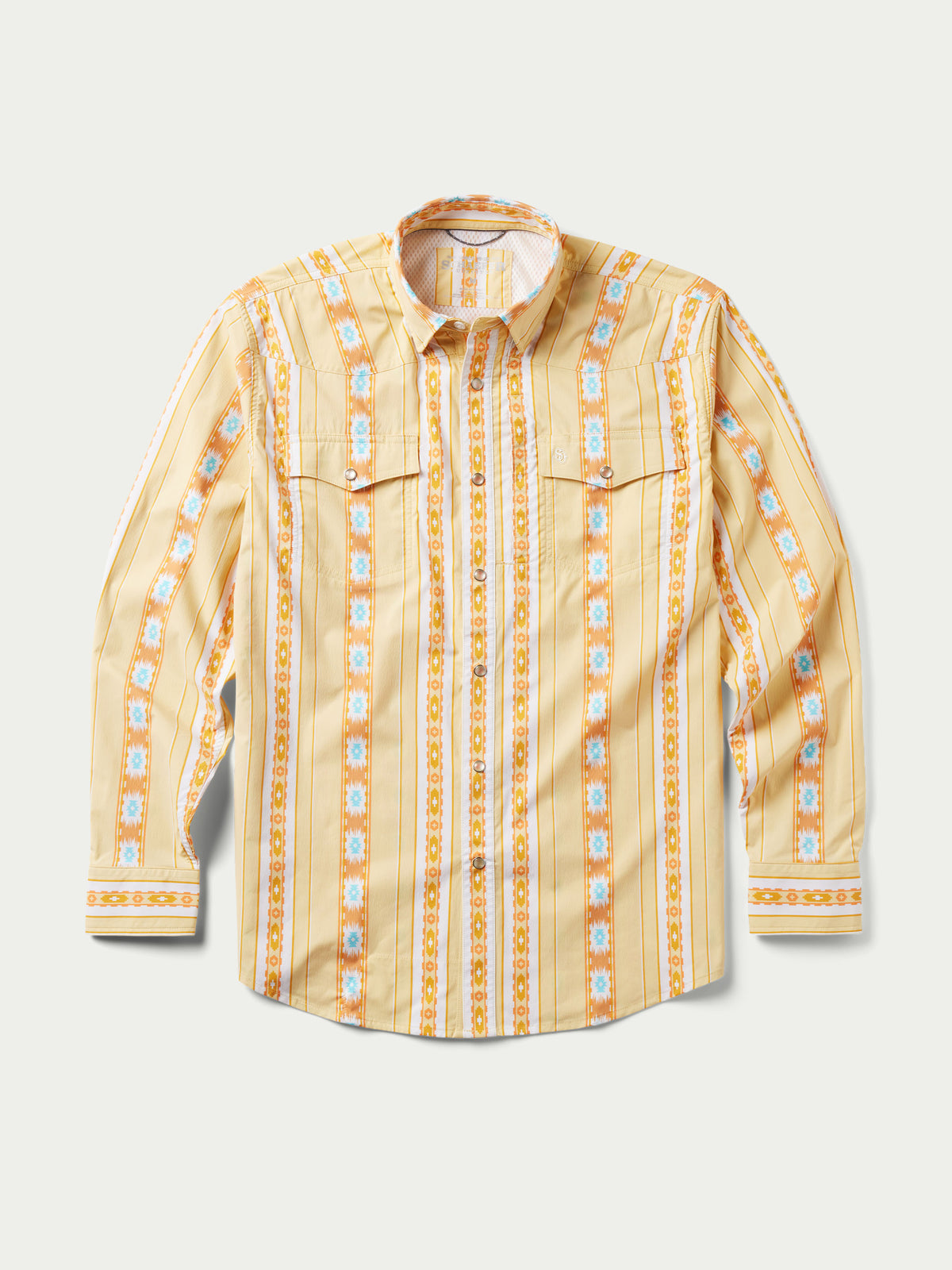 RangeTek Western Guide snap shirt with collared long sleeves and cream Aztec stripe pattern