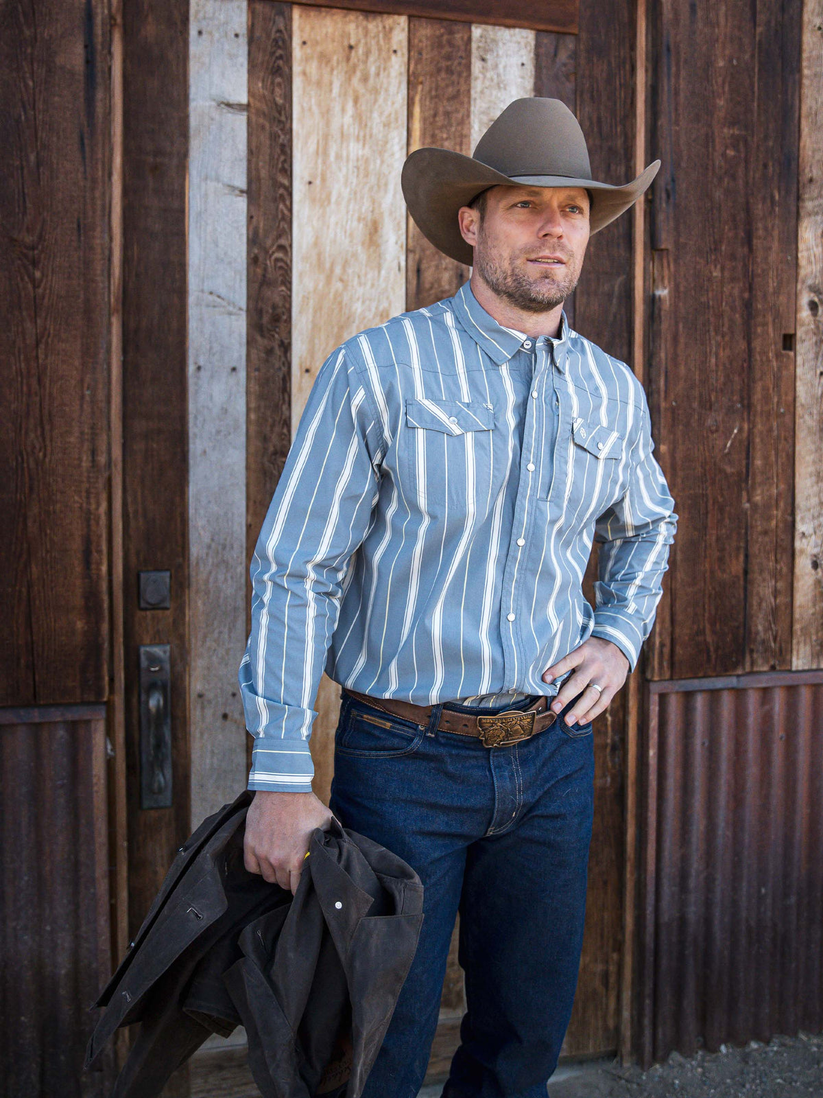 RangeTek western snap shirt with long sleeves, front snaps, and chest pockets