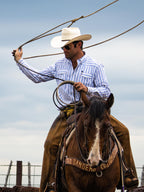 Blue stripe western snap shirt with long sleeves and snap front