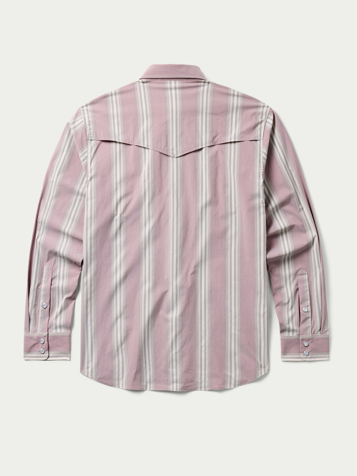 Men's pink striped button-up shirt, back view, long sleeves