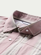 Light pink button-up shirt, open collar with inner branded lining and visible buttons