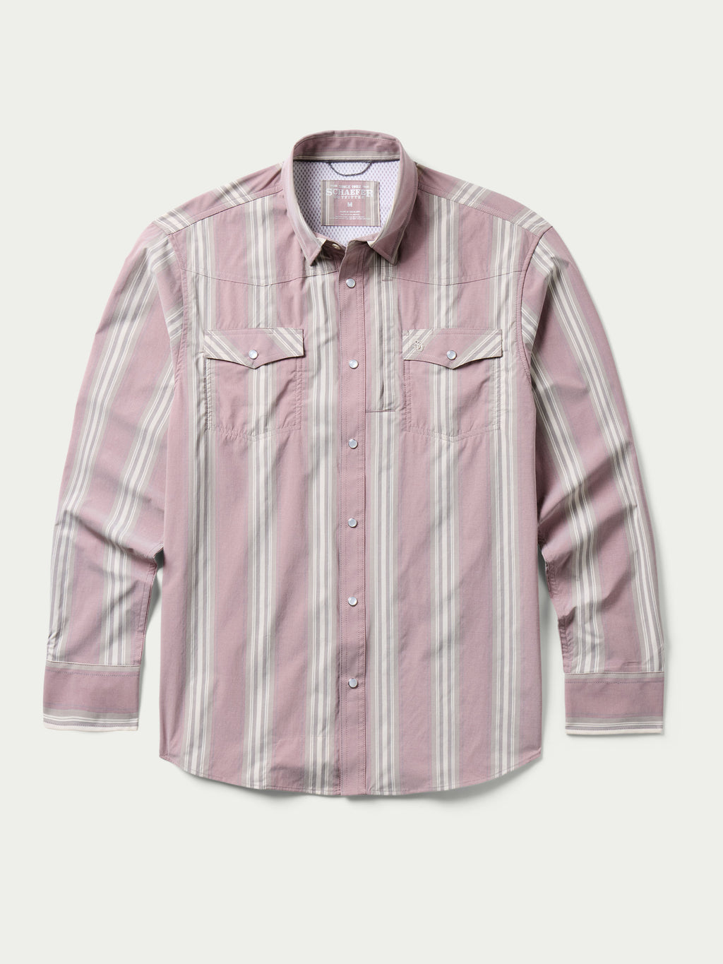 Men's pink striped button-up shirt with long sleeves and button front
