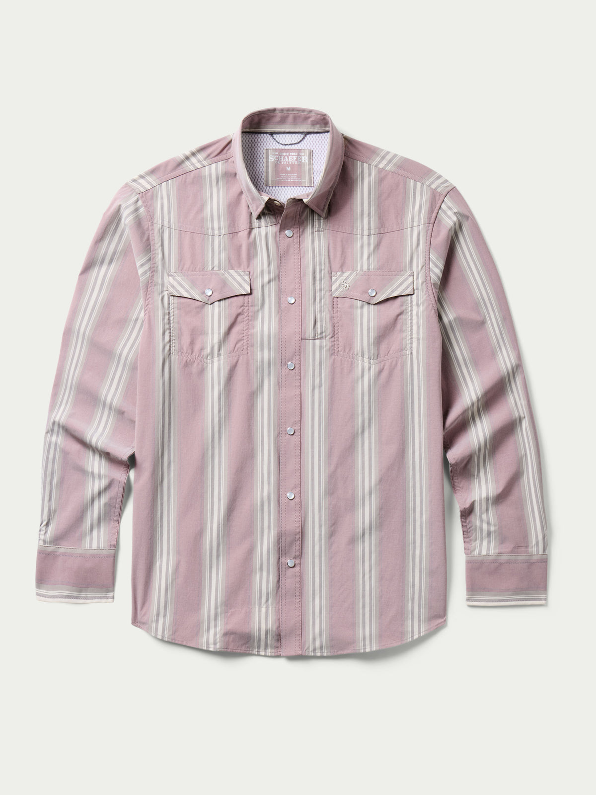 Men's pink striped button-up shirt with long sleeves and button front