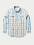 RangeTek western snap shirt front view, light blue plaid with two snap chest pockets