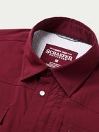 Maroon shirt collar with inner label and buttoned neckline