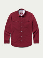 Maroon snap-front western shirt with two flap chest pockets and long sleeves
