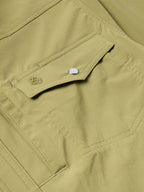 Olive short-sleeve snap shirt chest pocket flap with snap and embroidered emblem