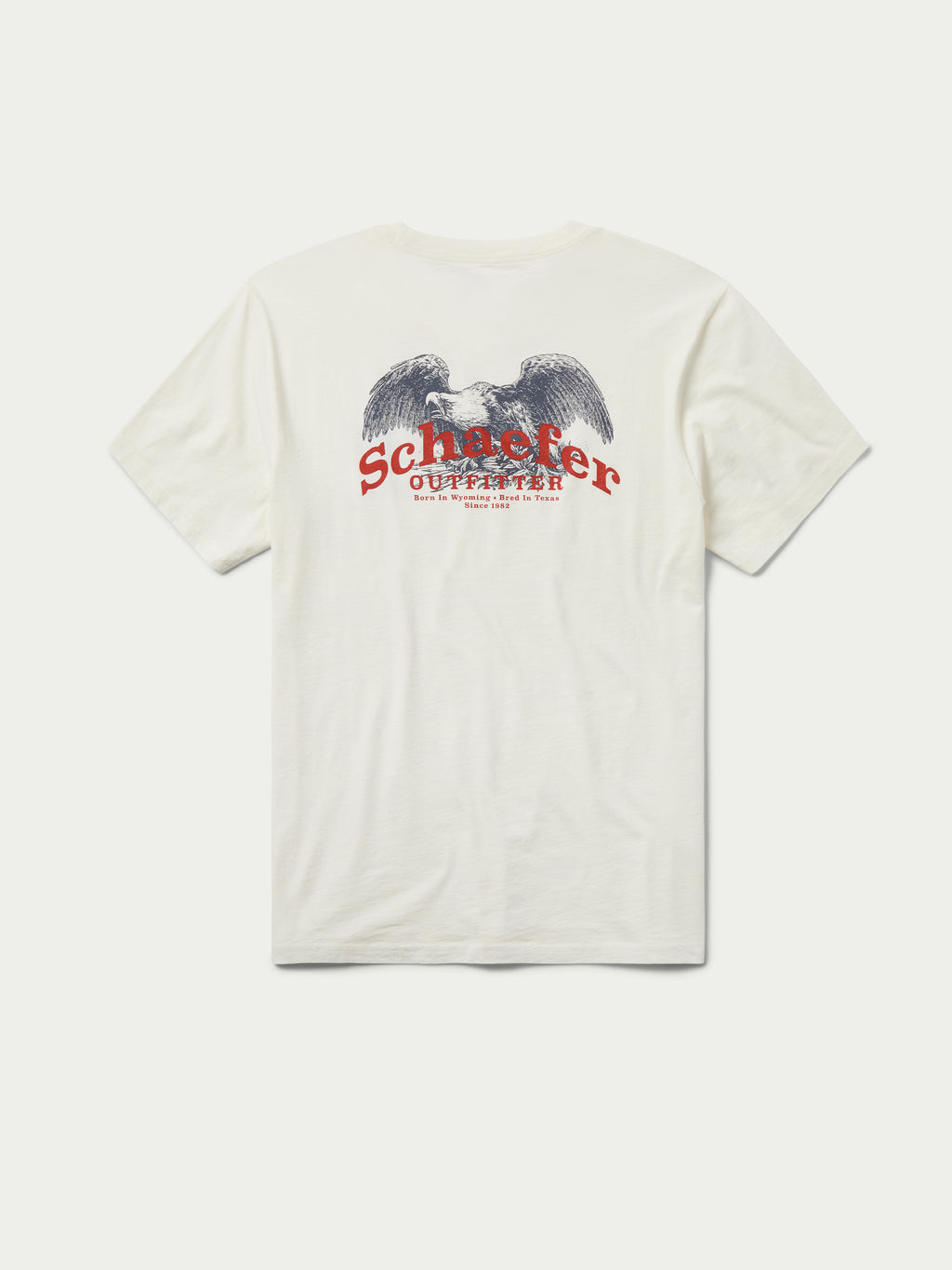 Men's cream graphic T-shirt with large 'schaefer' logo print