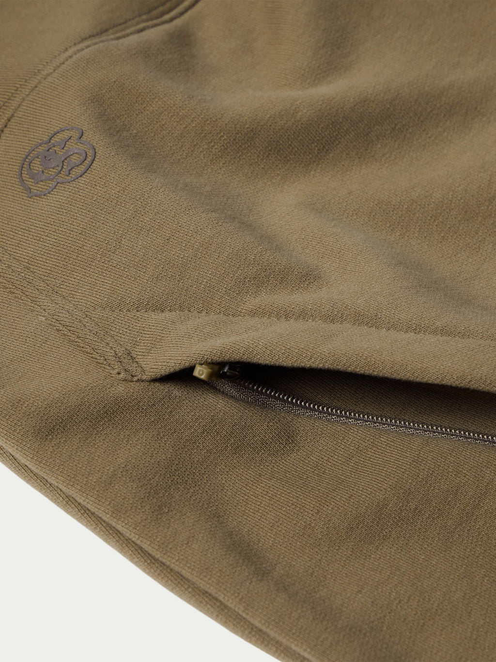 Olive cotton hoodie with small embroidered logo on front