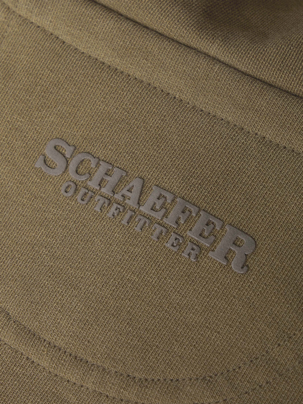 Olive cotton hoodie with embroidered brand text on chest