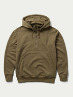 Olive cotton hoodie with front zipper and drawstring hood