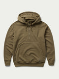 Olive cotton hoodie with front zipper and drawstring hood