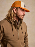 Olive cotton zip-front hoodie with adjustable drawstring hood