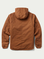 Russet hooded canvas jacket back view with full-length zipper