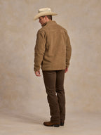 Taupe full-zip fleece jacket back view on model