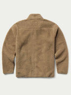 Taupe full-zip fleece jacket, stand collar, long sleeves