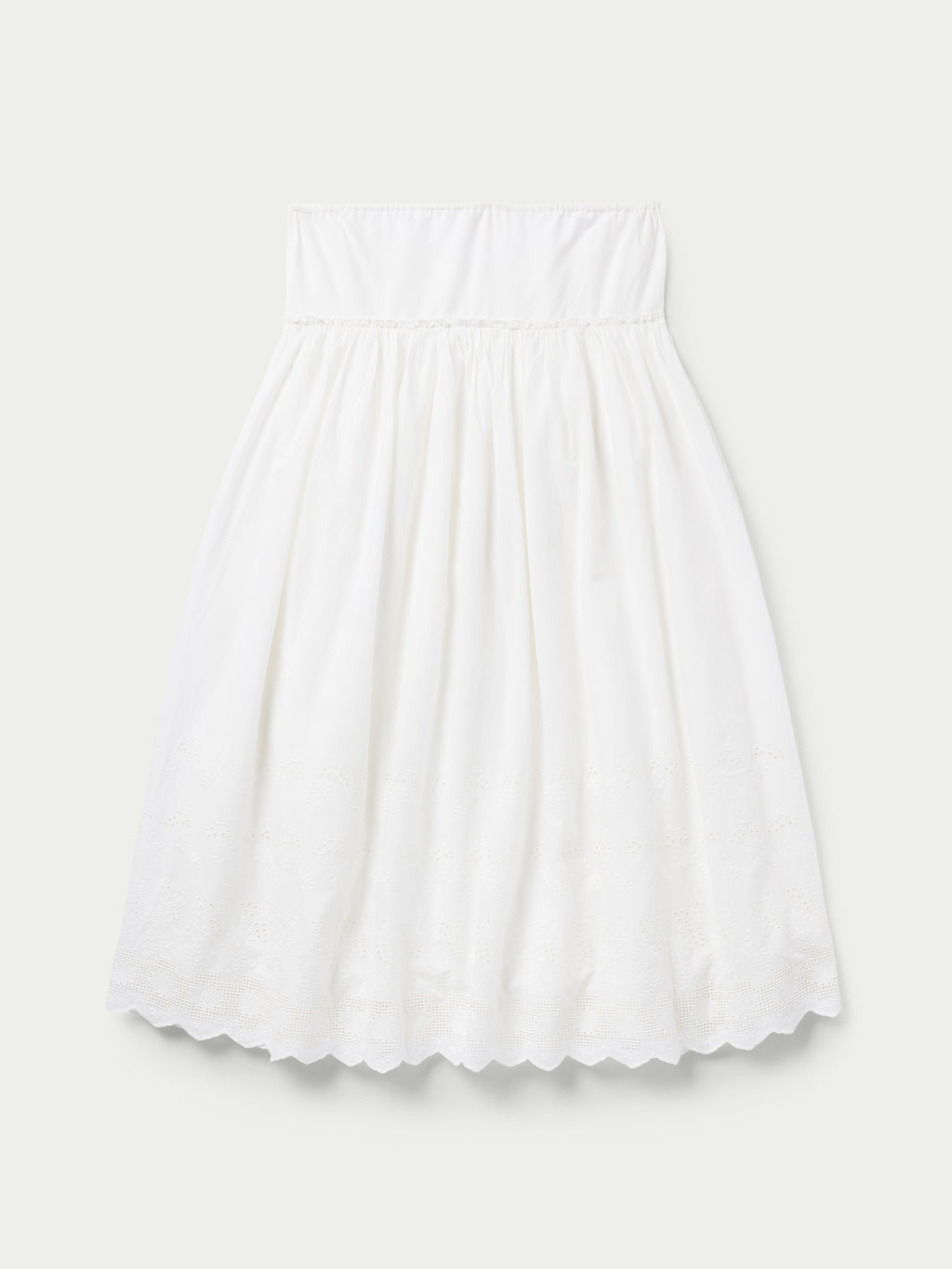 Vintage white midi peasant skirt with elastic waistband and gathered pleats