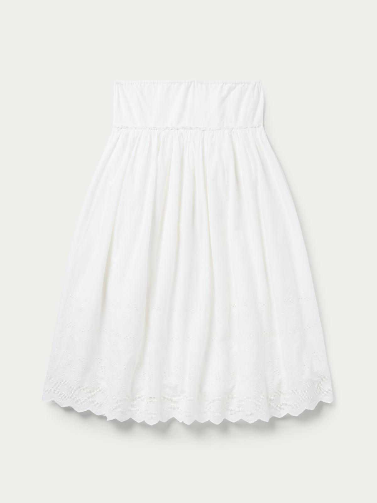 Vintage white midi peasant skirt with elastic waistband and gathered pleats
