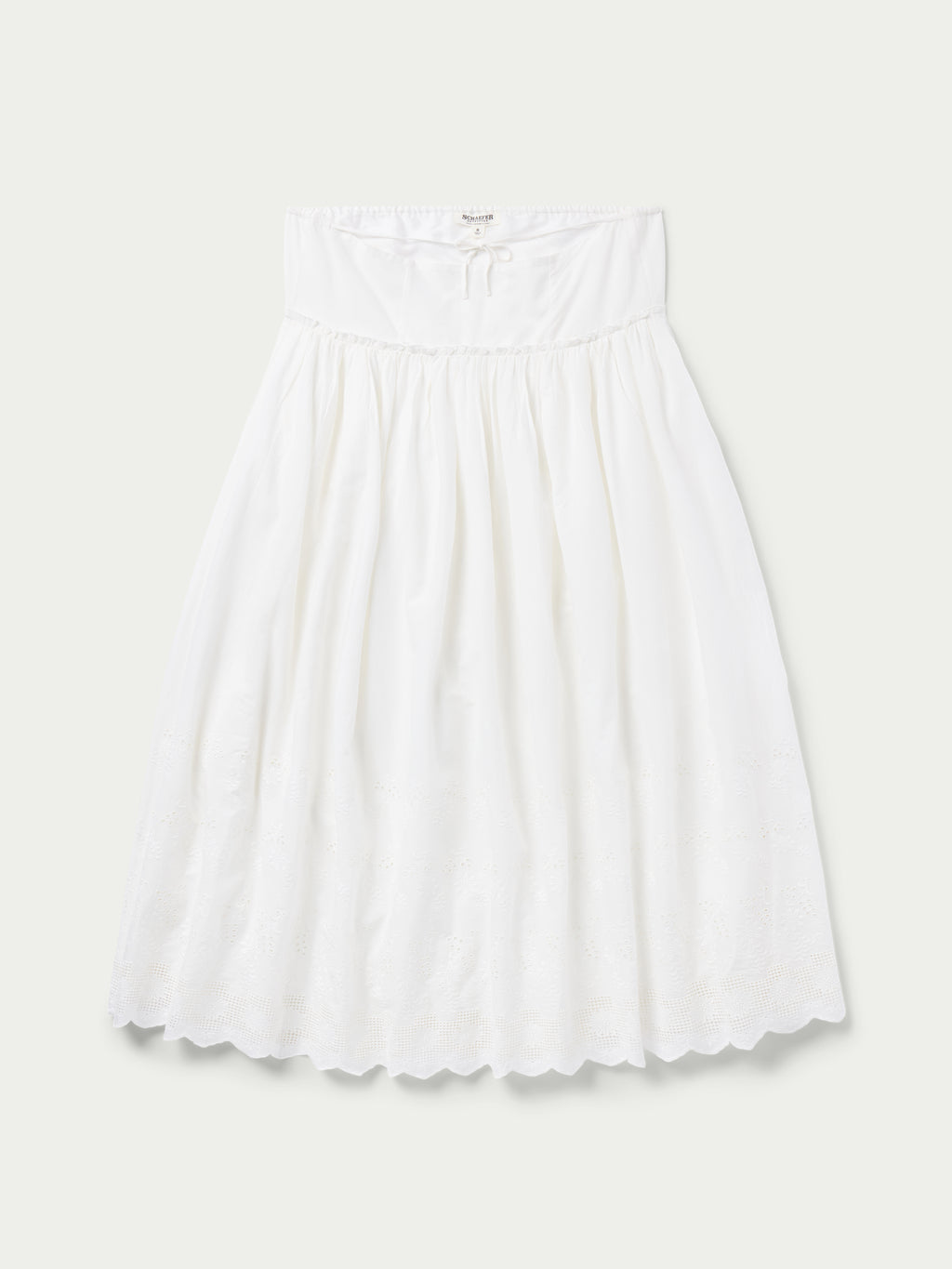 Vintage white midi peasant skirt with elastic waistband and pleated gathers