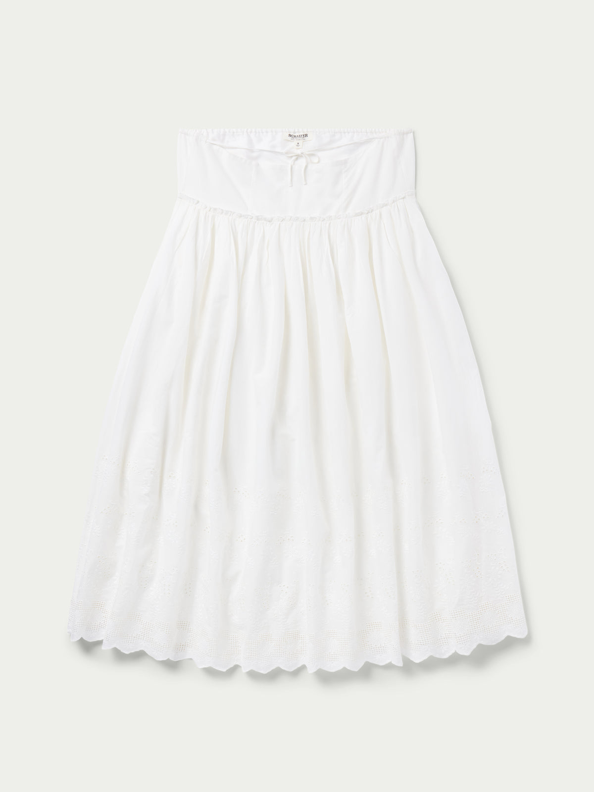 Vintage white midi peasant skirt with elastic waistband and pleated gathers