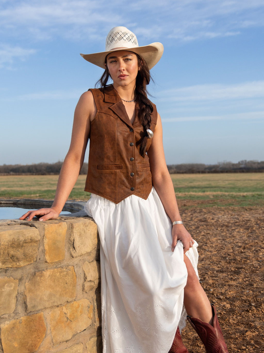 White tiered skirt with elastic waist and lace-edged hem