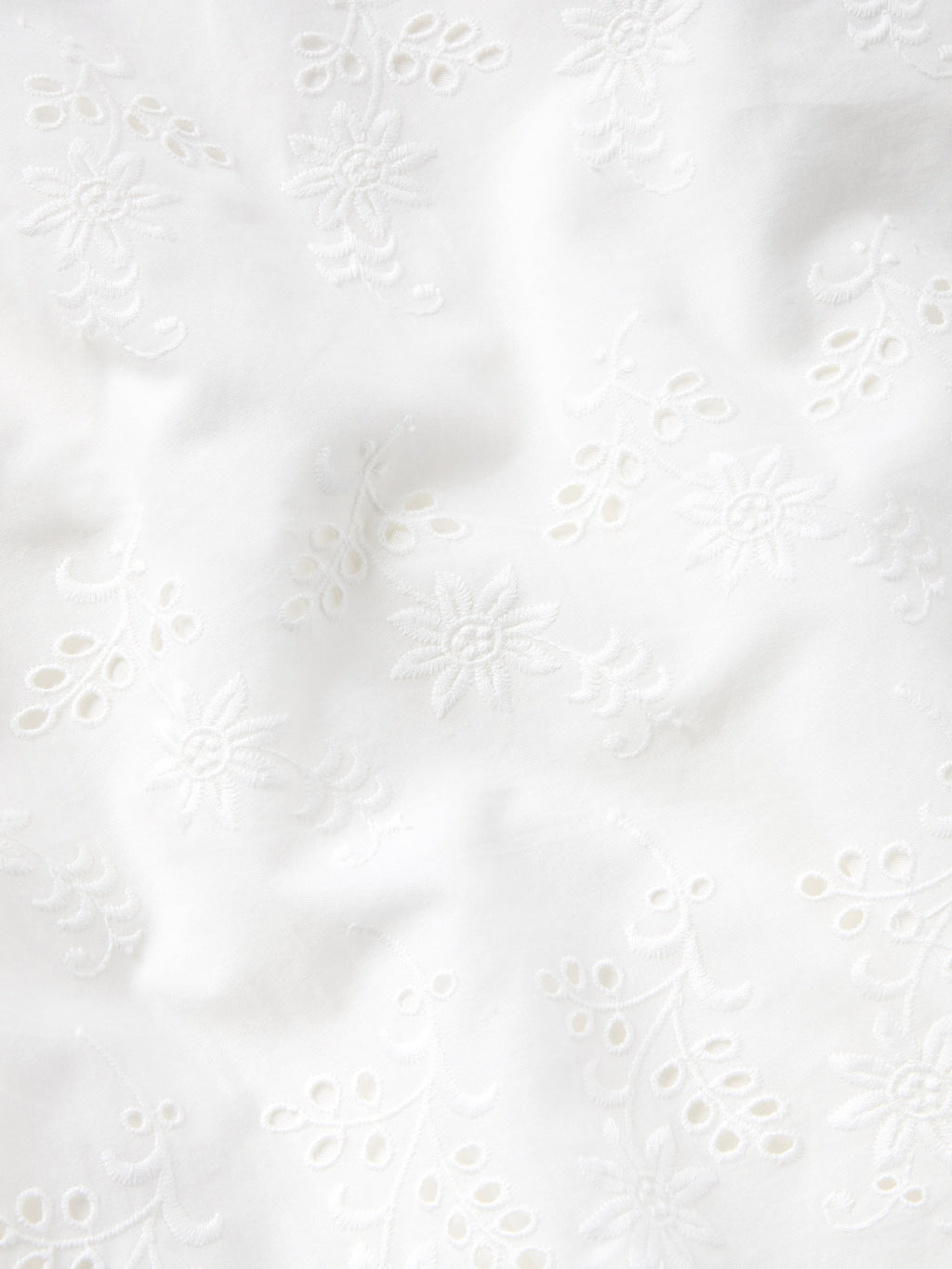 Vintage white skirt fabric with floral eyelet embroidery and scalloped detail