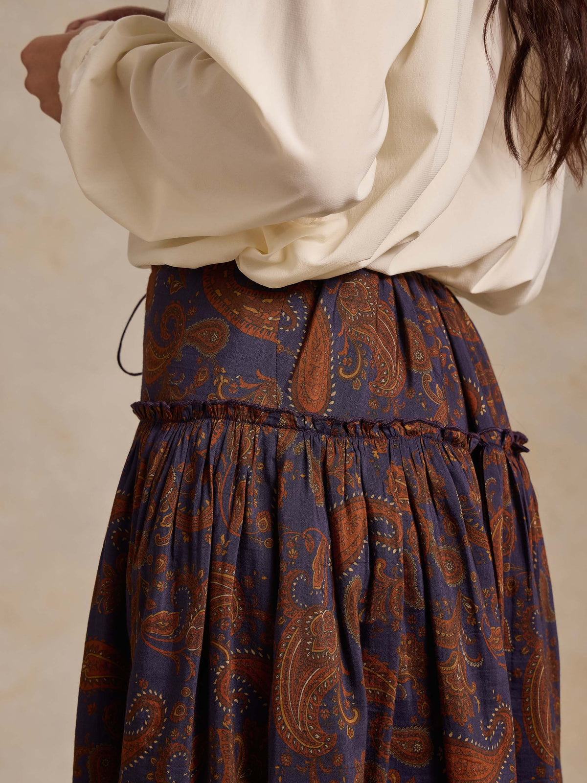 Paisley print tiered skirt with gathered waist