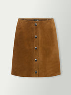 Tuscany suede mini skirt with four-button front placket