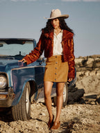 Tuscany suede mini skirt with front button placket and A-line shape