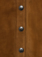 Tuscany suede skirt placket detail with round metal snap buttons