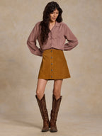 Tuscany suede mini skirt with button front and A-line silhouette