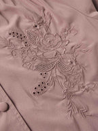 Washed plum blouse chest embroidery with floral lace pattern and small eyelet accents