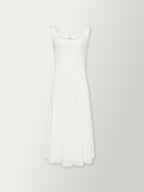Bone sleeveless button-front maxi dress with scoop neckline.