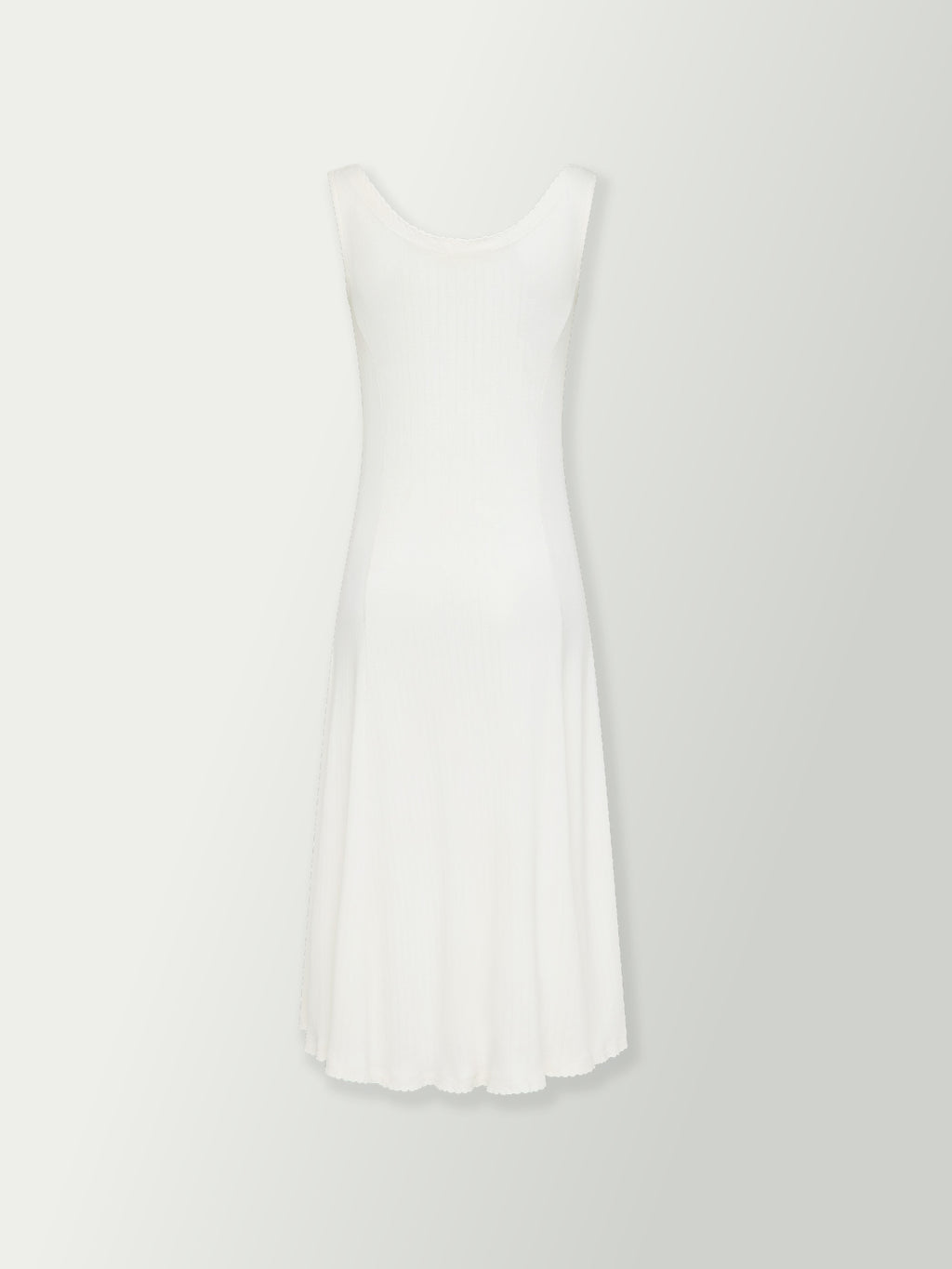 Bone sleeveless button-front maxi dress with scoop neckline and A-line fit.